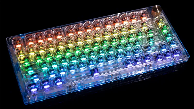 Nuclear Power Profile Keycaps: The RGB Innovation Guide (2026) Fully transparent RGB keyboard with washed out legends and excessive light bleed creating a messy appearance