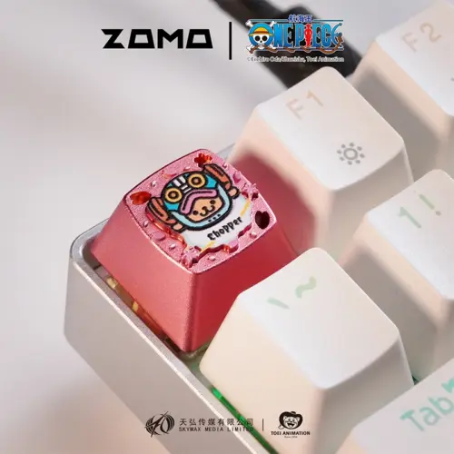 ZOMOPLUS One Piece Chibi Chopper metal artisan keycap in pink aluminum with backlit design on mechanical keyboard