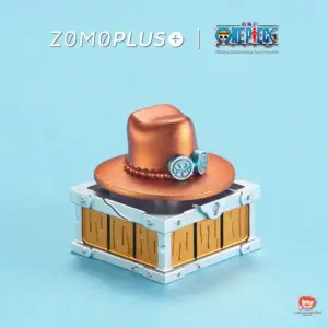 ZOMOPLUS One Piece Ace Hat Keycap Front View Aluminum artisan keycap shaped like Ace's hat with blue smiley faces on a silver and gold base against a blue background.