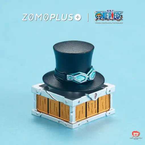 ZOMOPLUS Sabo Hat Artisan Keycap ZOMOPLUS One Piece Sabo Hat rotating aluminum keycap on blue background.