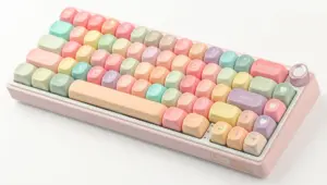 Close-up of MOA profile keycaps on a mechanical keyboard showing rounded spherical tops