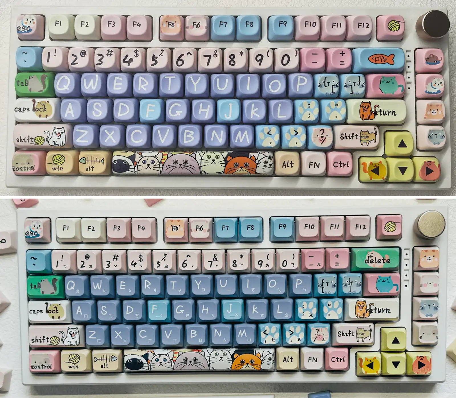 MOA vs XDA Profile Keycaps Comparison Side-by-side comparison of MOA profile keycaps vs XDA profile keycaps