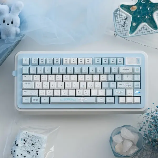 Macro detail of Cinnamoroll character dye-sublimated artwork on Cherry Profile PBT keycaps