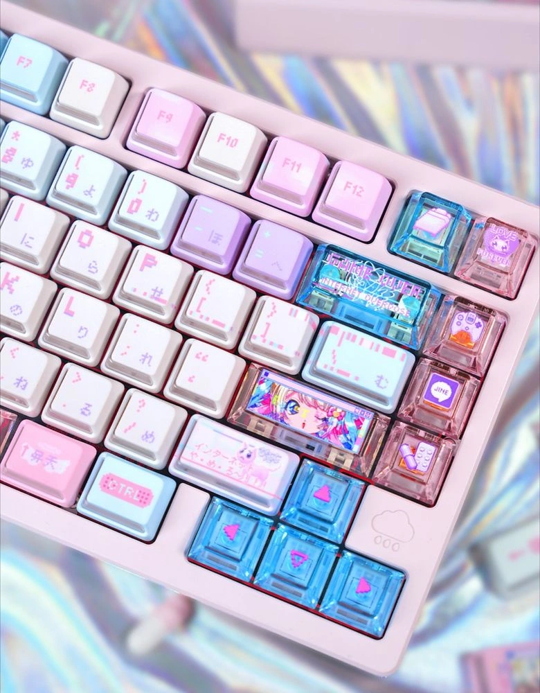 KAngel keycap set novelty keys KAngel themed anime keycaps with pink pastel novelty keys