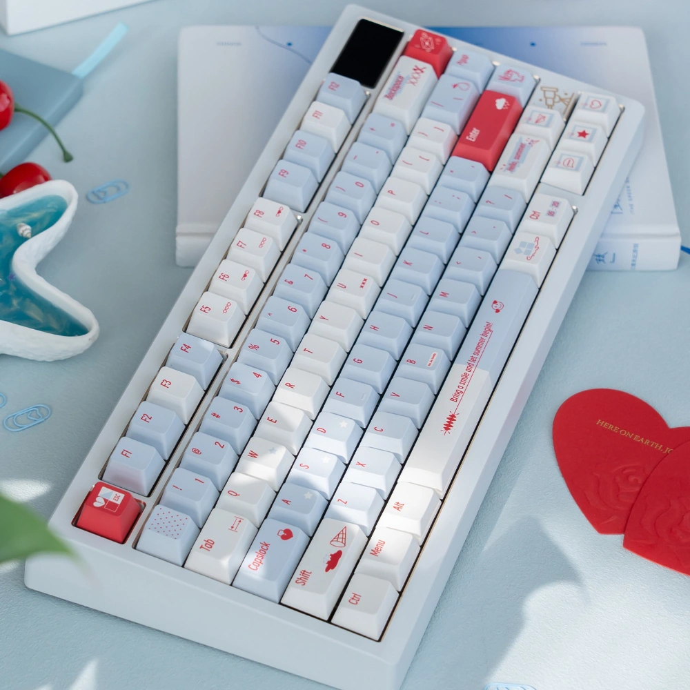 Artisan novelty keycap from the Summer Blue PBT set with Here On Earth lettering