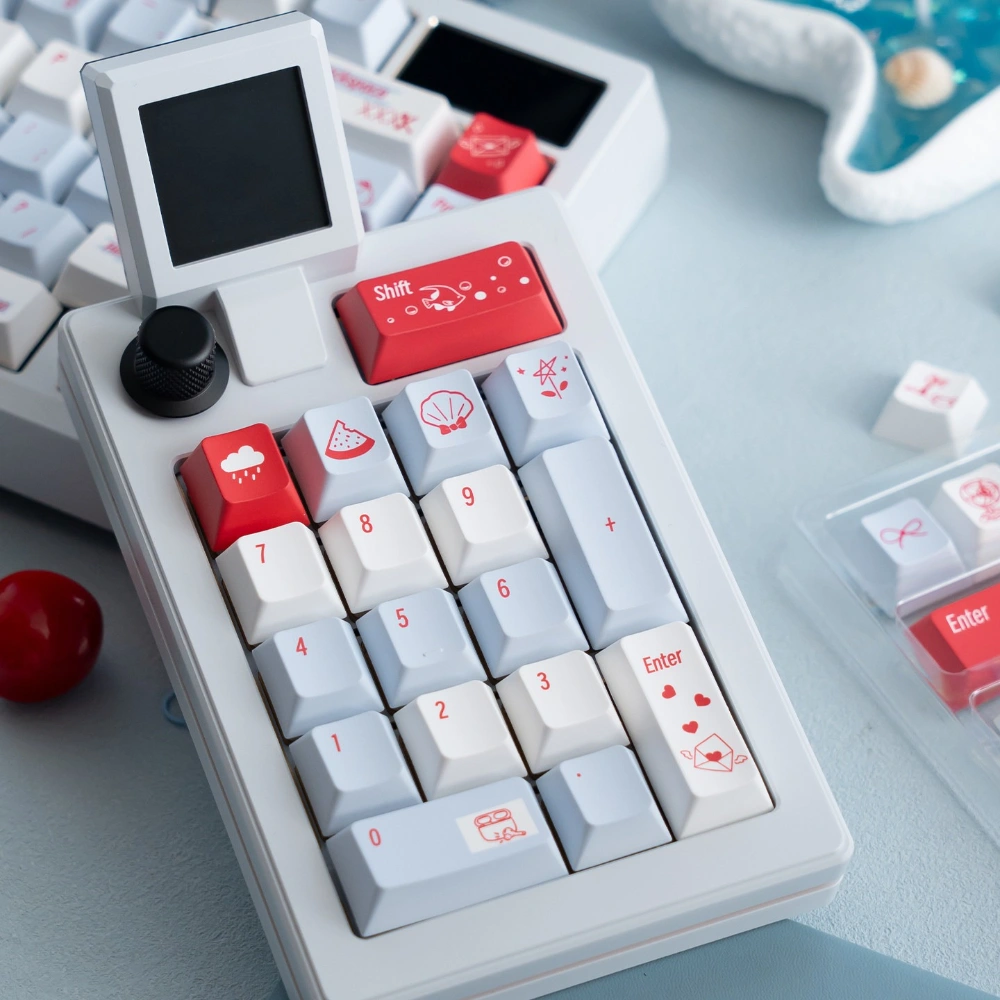 Summer Blue PBT Cherry Profile numpad keycaps with gradient blue and coral accent keys