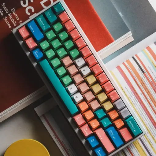 Fantasy Bean Y2K PBT Cherry Profile Keycaps - Cyber Lime A full view of the Fantasy Bean Y2K PBT keycaps in the Cyber Lime colorway, featuring a vibrant green and orange gradient.