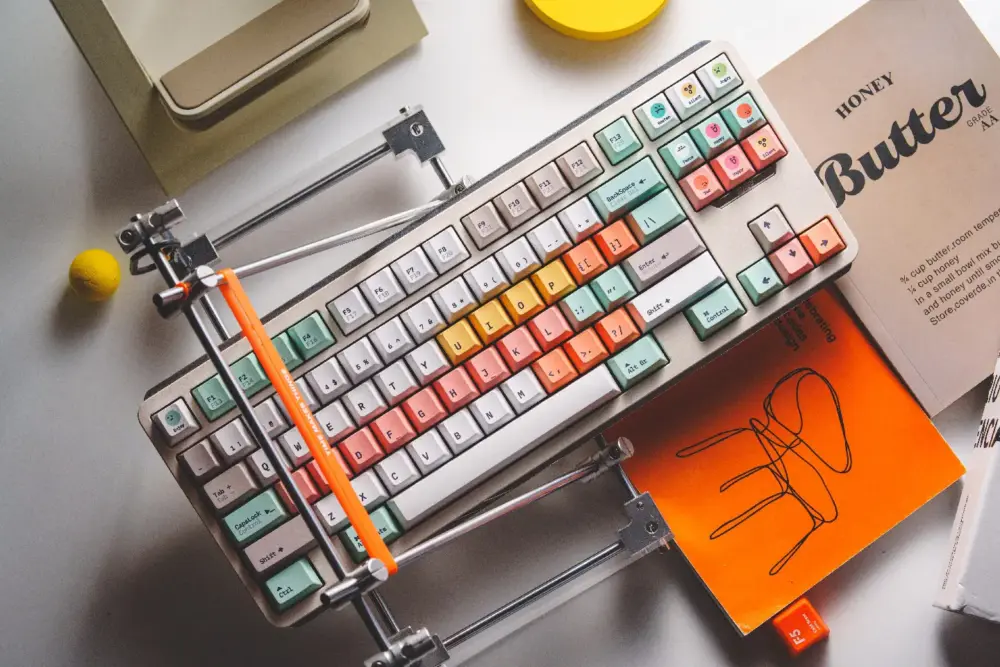 Fantasy Bean Y2K Keycaps on Keyboard Close-up of a colorful Y2K-inspired keycap set on a mechanical keyboard with a visible stabilizer.