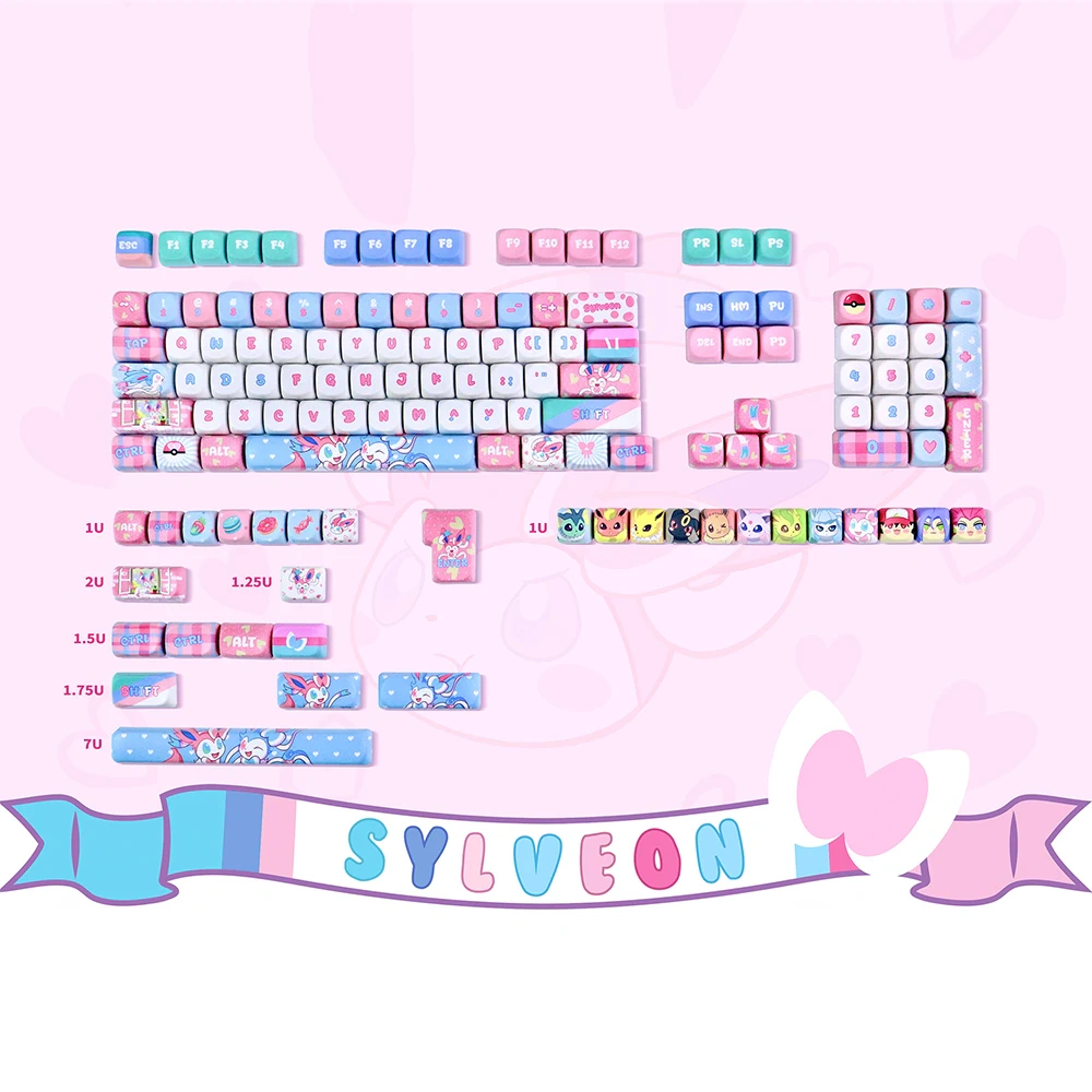 Pastel Dream Companion MOA Profile Keycaps full layout showing soft pink blue white colorway and accent artwork.