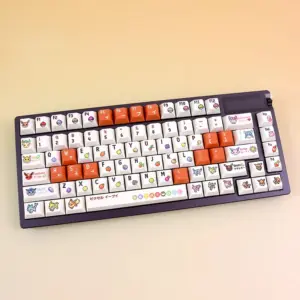 Cherry profile keycaps featuring pixel companion artwork and orange accents.