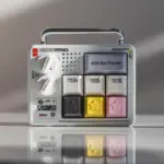 Three colored star keycaps shown on a compact display with a 404 Not Found key.