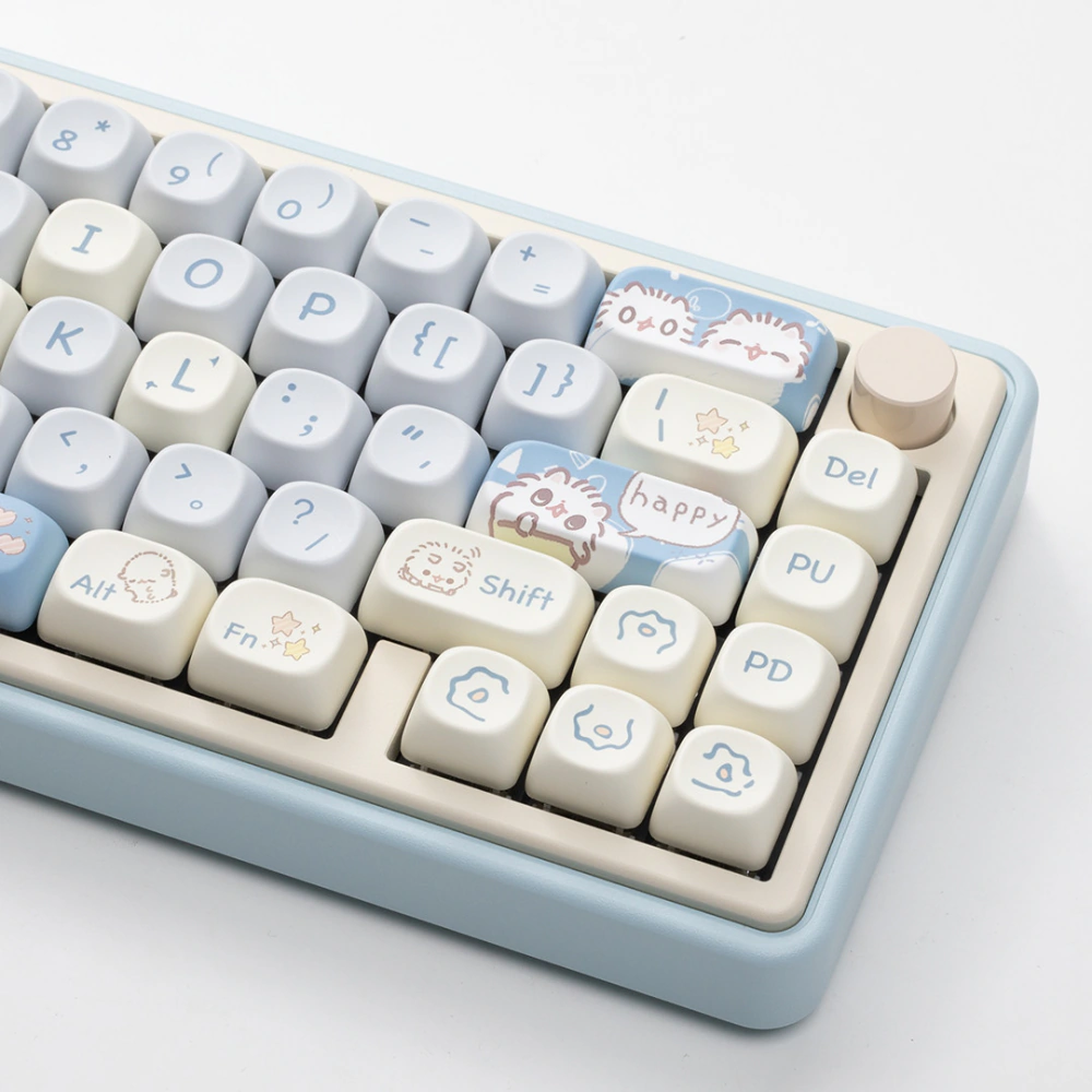 Pastel cat accent keys and arrow keys beside a round knob at the keyboard corner
