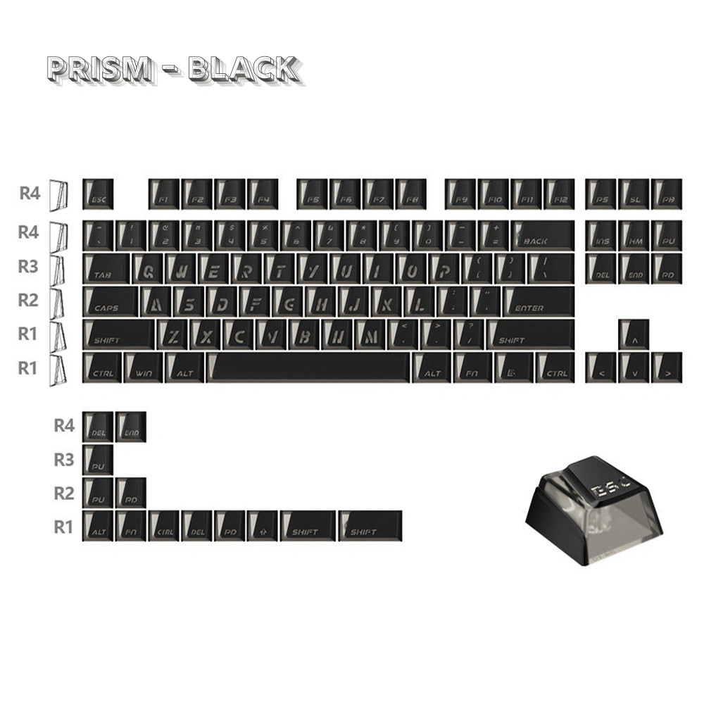 Black Prism keycap layout chart with rows and supported keys shown