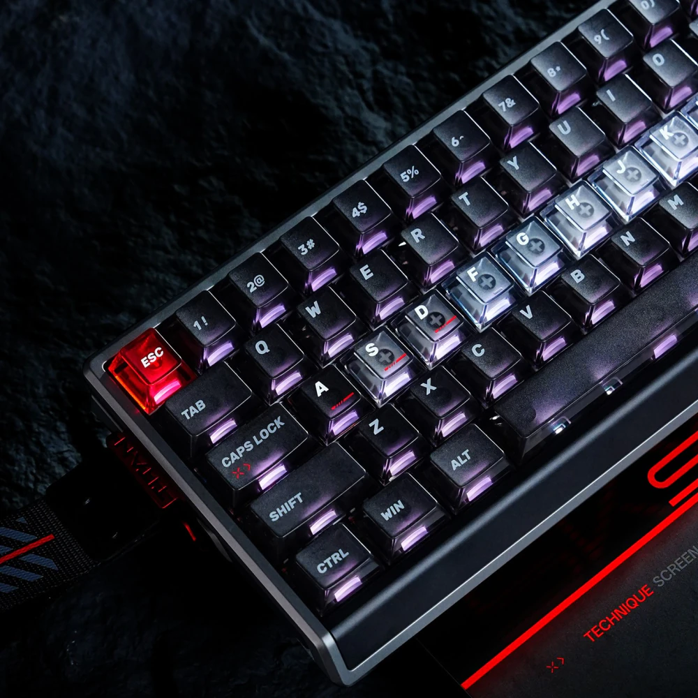 Diagonal keyboard view with dark rows and a lighter translucent home row