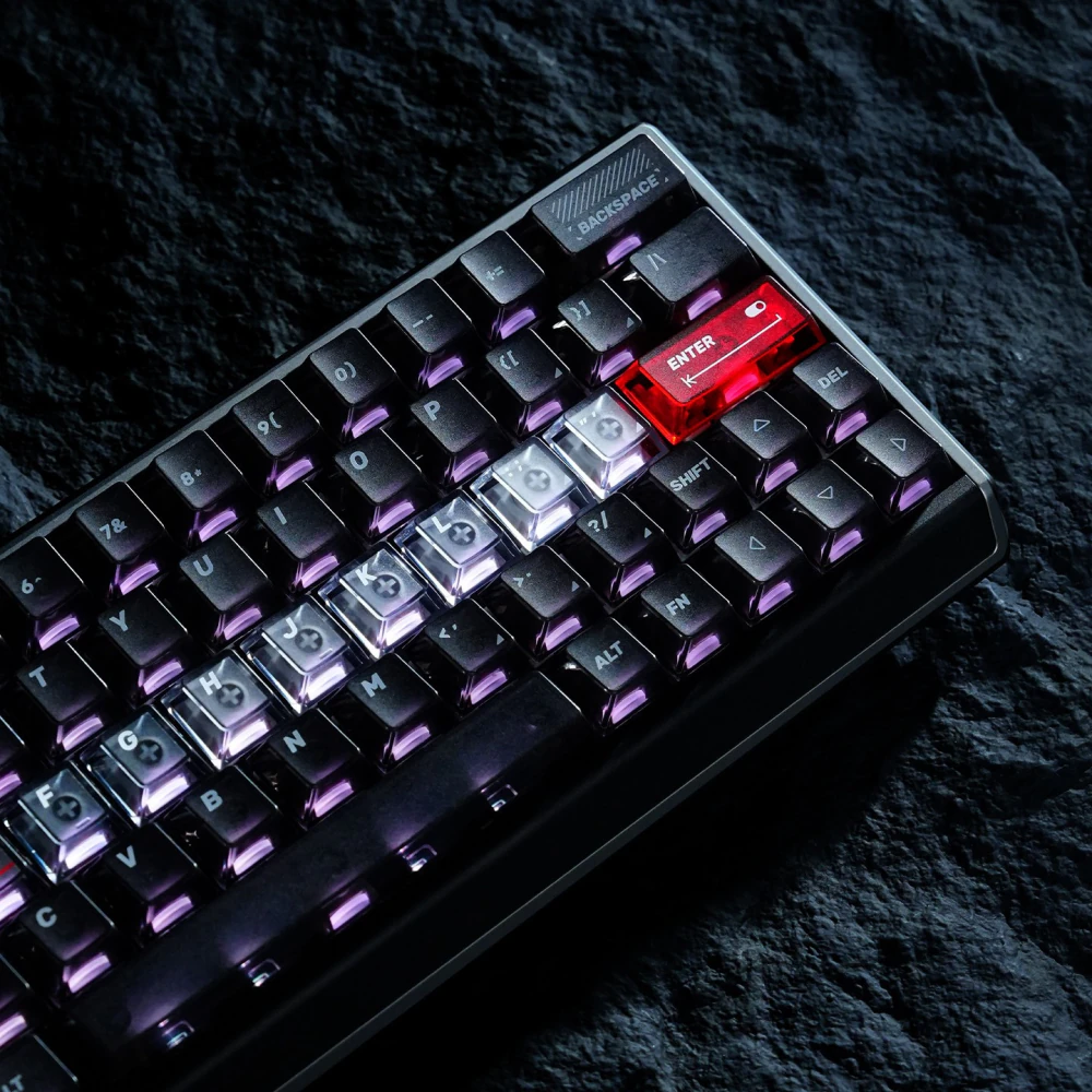 Right-side keyboard view showing dark rows and a lighter translucent home row