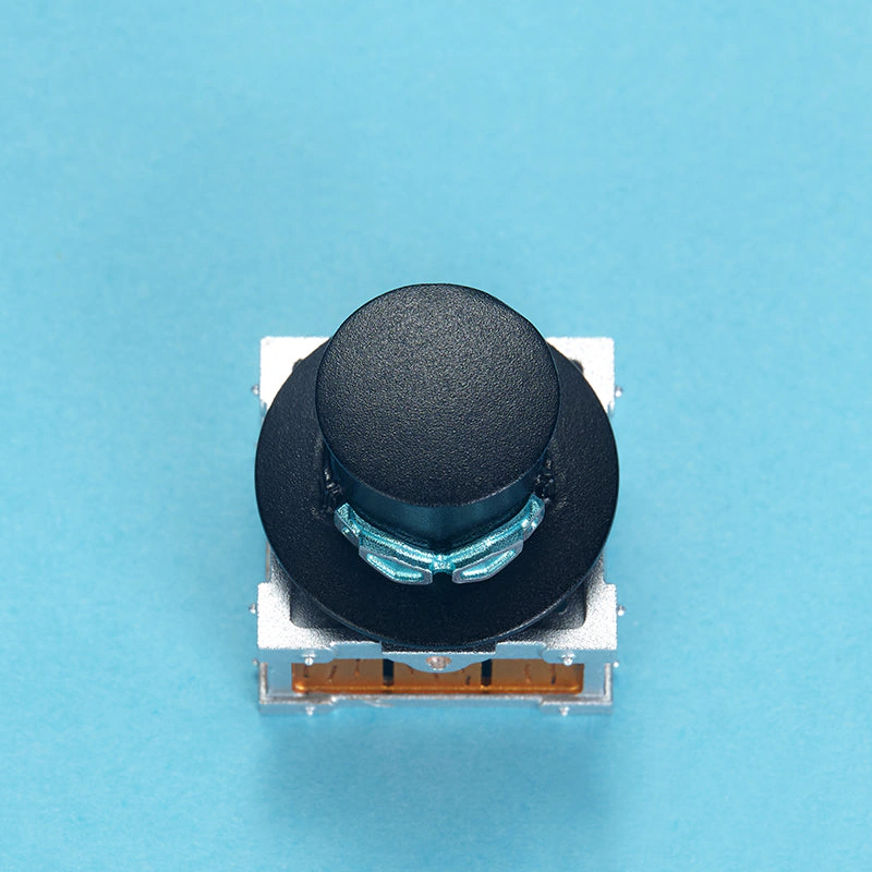 Sabo Rotating Hat Aluminum Artisan Keycap Top view of a black top hat keycap with teal goggles on a chest-style base.