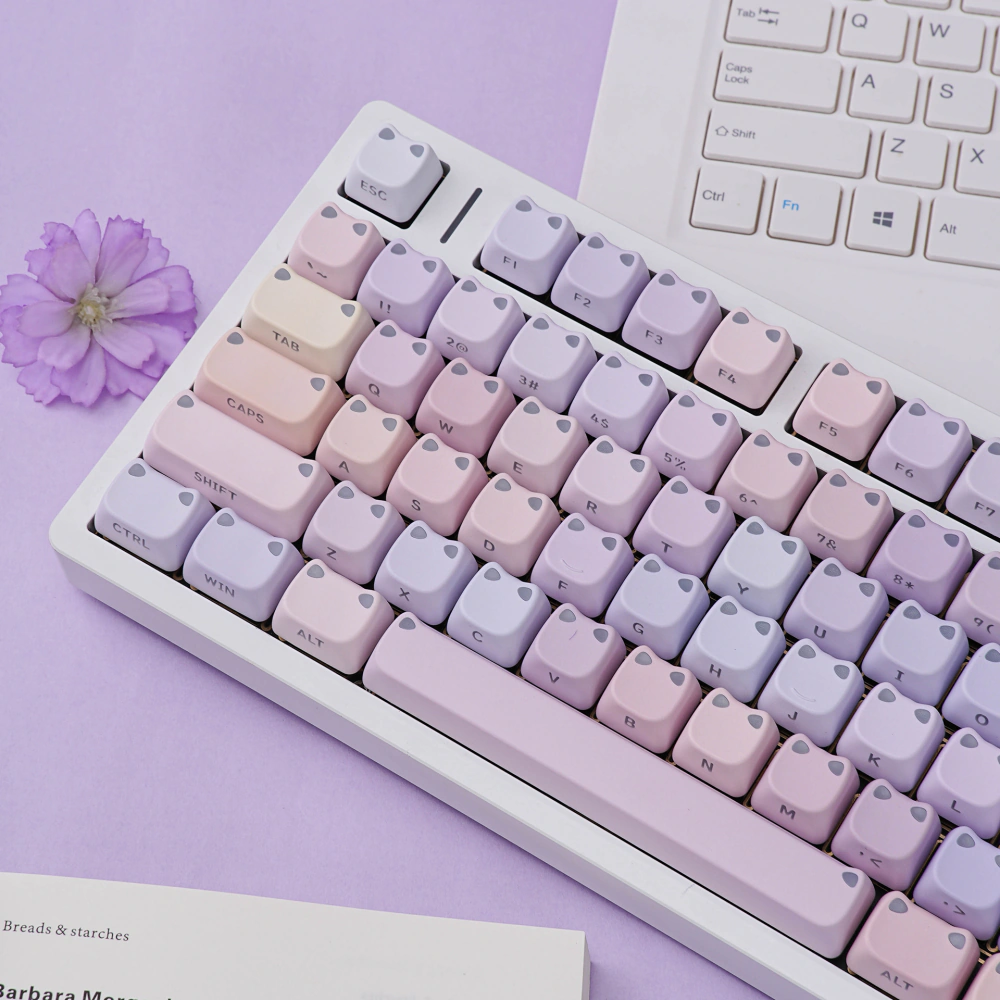 Rounded pastel MAO profile keycaps with raised cat-ear shapes