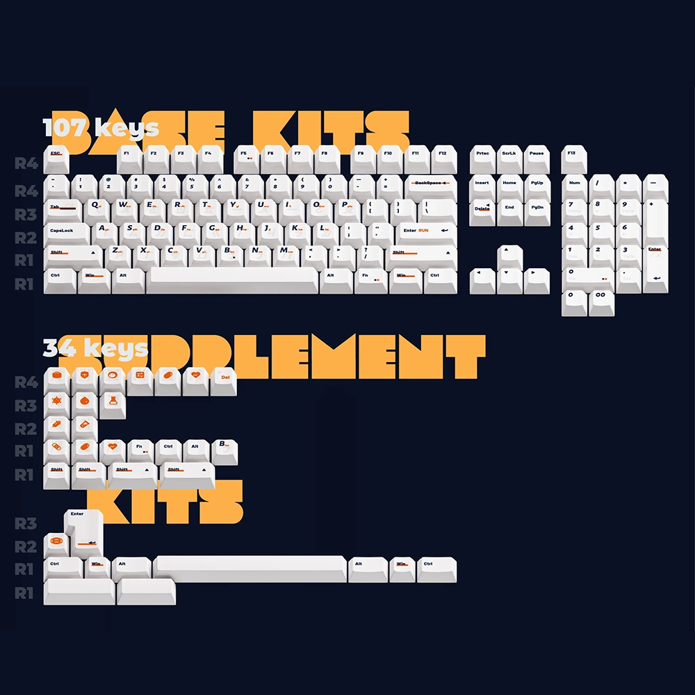 Diagram of white keycaps with orange legends and a separate orange accent group.