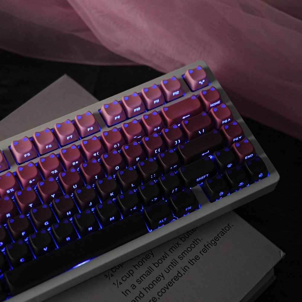 Backlit MAO profile keycaps with illuminated cat-ear shapes and side-printed legends