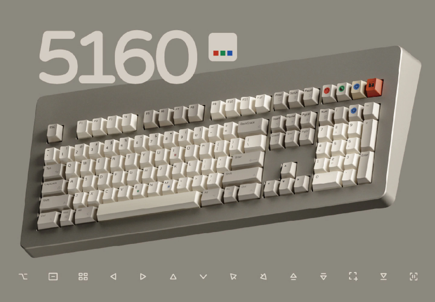 White and gray keyboard with colored accent keys beneath large 5160 text.