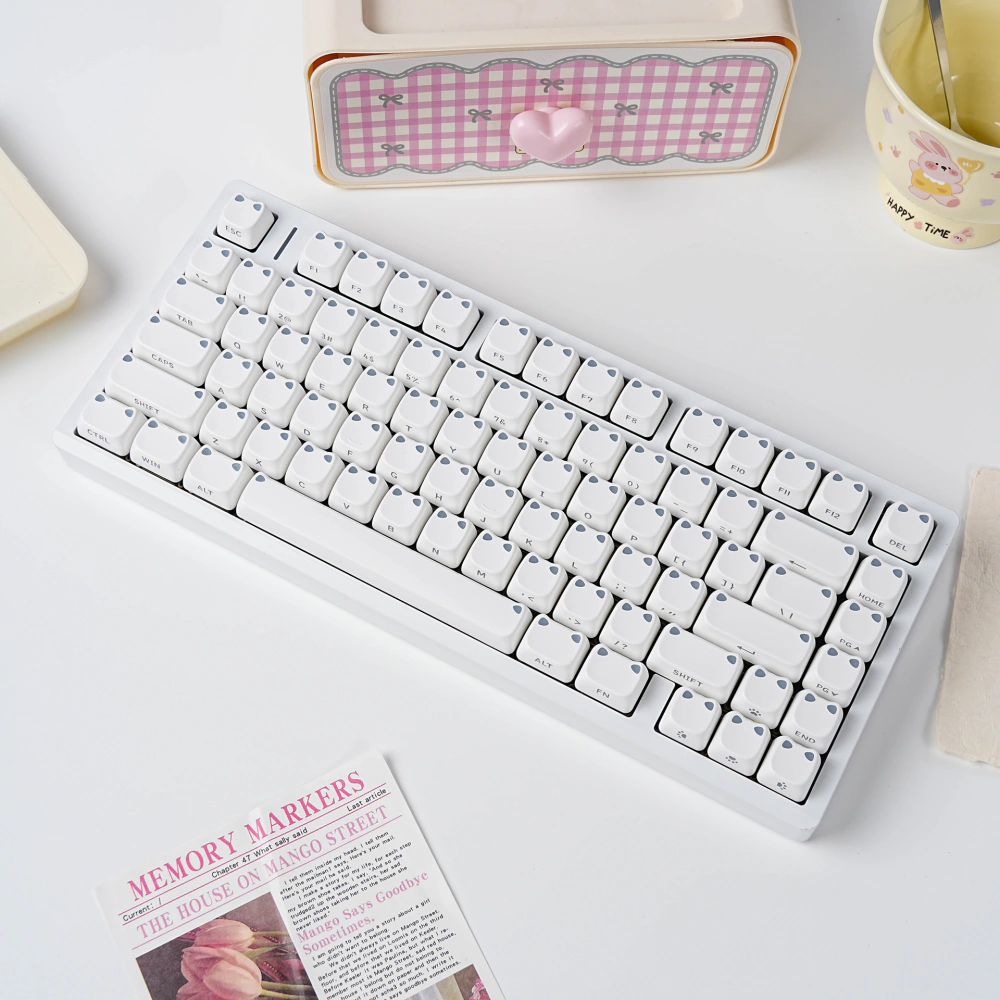 White Cat-Ear MAO Profile Keycaps Rounded white keycaps with two raised cat-ear corners on each cap