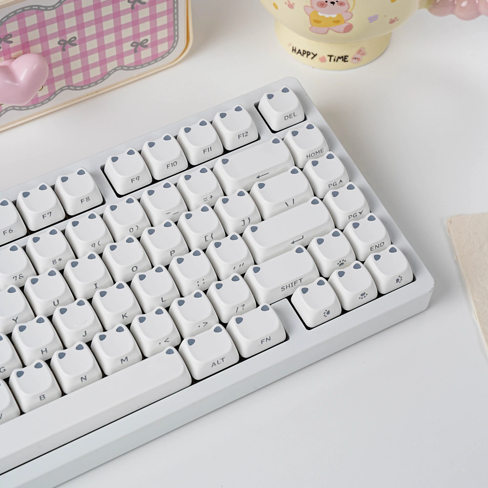 White MAO Profile Side View Angled white MAO profile keycaps with visible side-printed legends